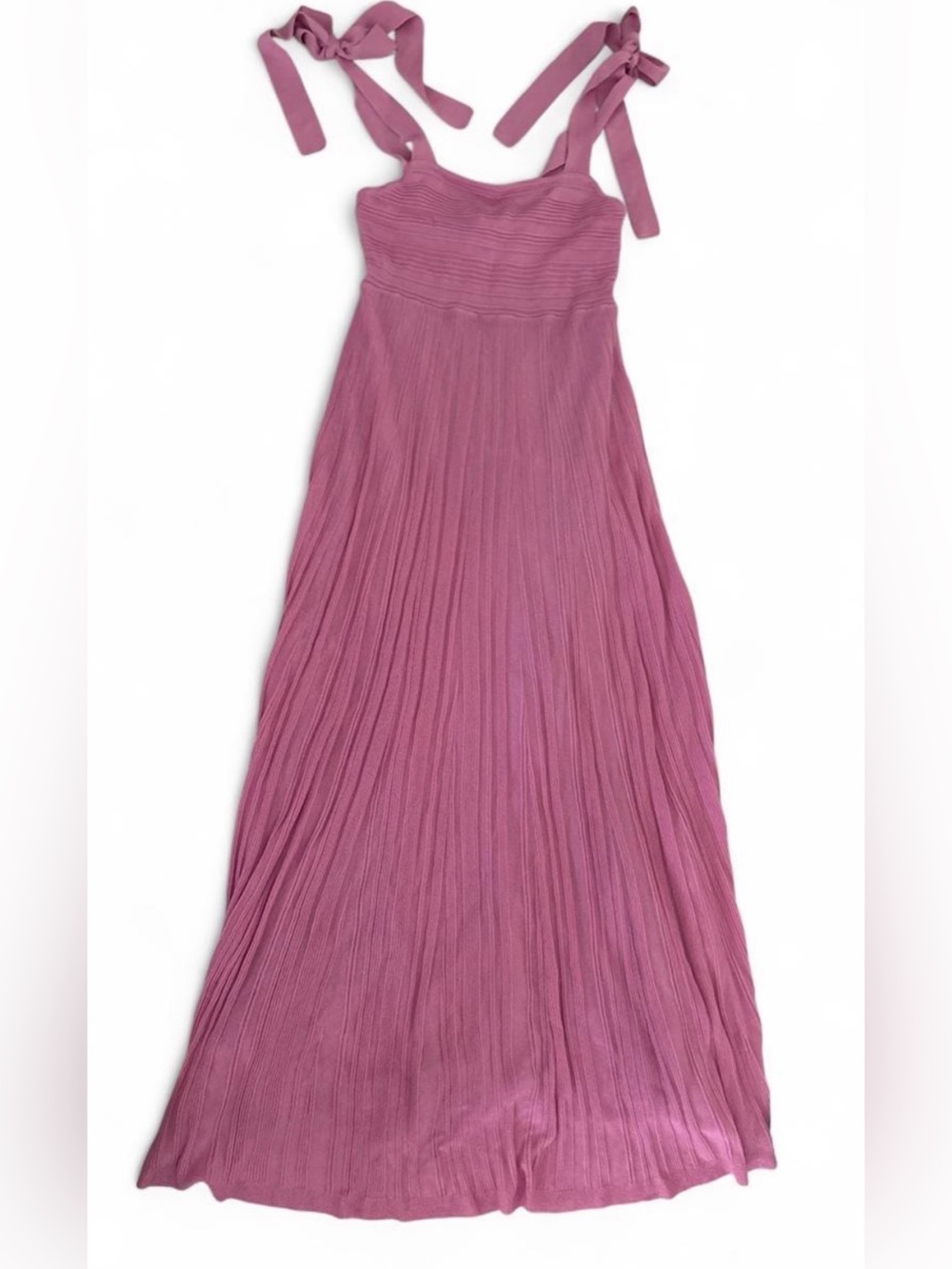 MARBLE Dusty Rose Pleated Maxi Dress with Tie Shoulder Straps